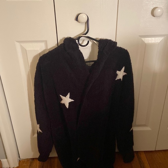 Fuzzy Black Jacket with Stars - Picture 1 of 1